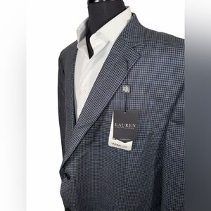 NWT LAUREN RALPH LAUREN SILK WOOL BLUE GRAY CHECK ULTRAFLEX SPORT COAT SZ 50R